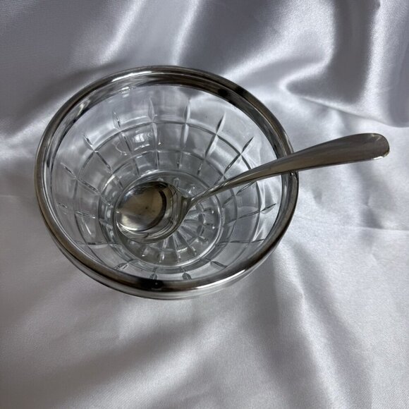 Vintage Italian Cut Glass Dish with Silver Plated Spoon - Picture 2 of 10